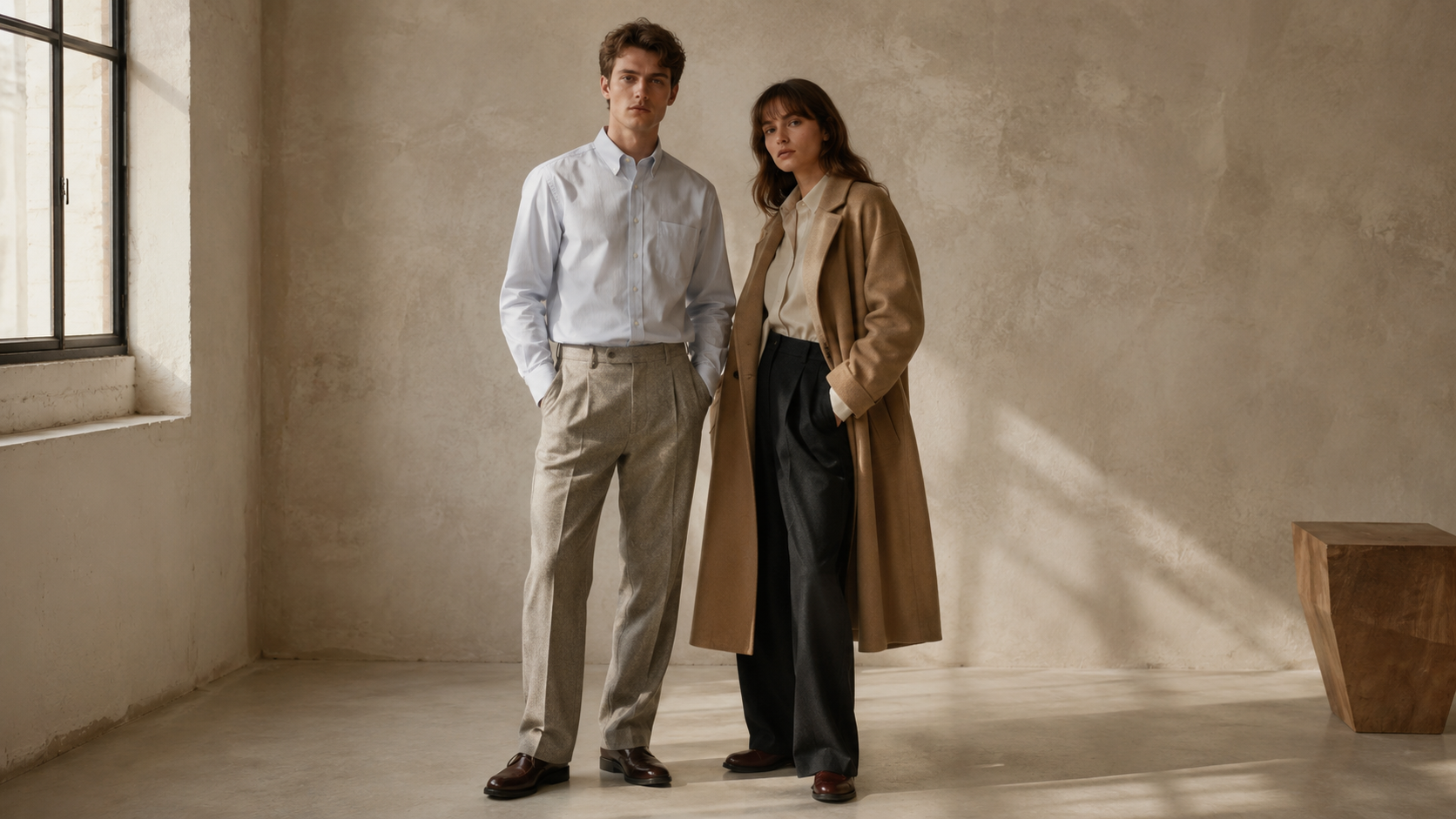 Common Thread London campaign — man and woman in tailored British clothing