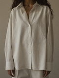 Relaxed Poplin Shirt in white-ecru cotton poplin, worn